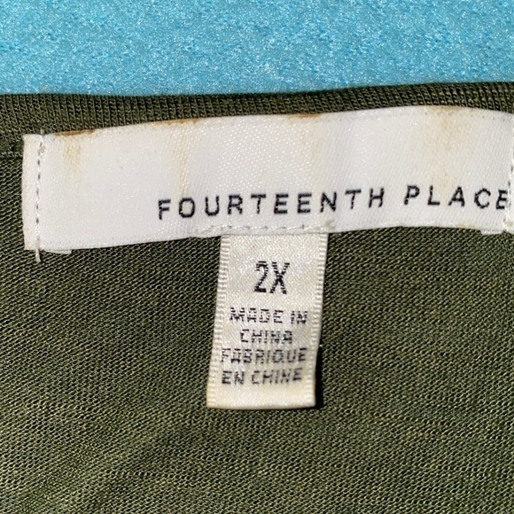 FOURTEENTH PLACE embroidered olive green flutter short tie sleeve tunic size 2XL - Picture 2 of 9